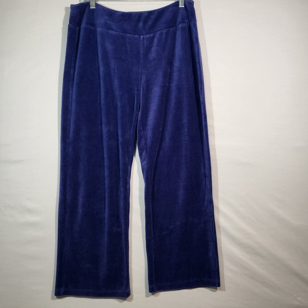 d&co Denim & Company Woman's Velvet Wide Leg Lounge Pant Size LP Royal Blue - Picture 1 of 8
